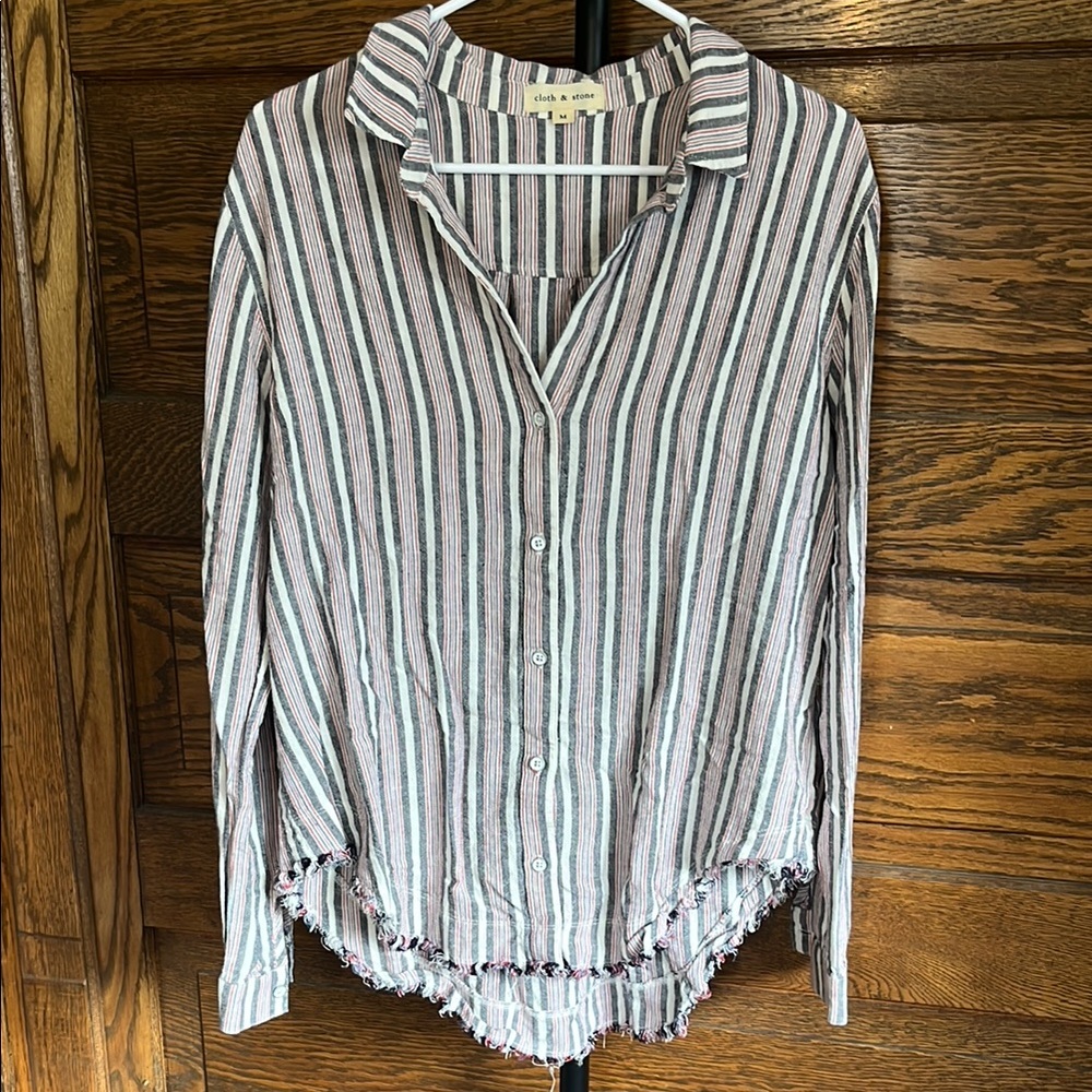 Cloth & Stone Womens M Striped Distressed Hem Linen Tunic